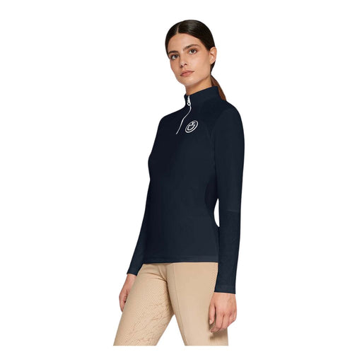 Cavalleria Toscana Perforated Insert Long Sleeve Zip Training Polo Navy