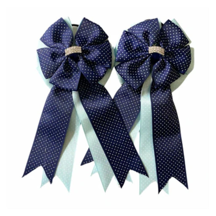 My Barn Child Show Bows Navy Swiss Dot on Sky Blue